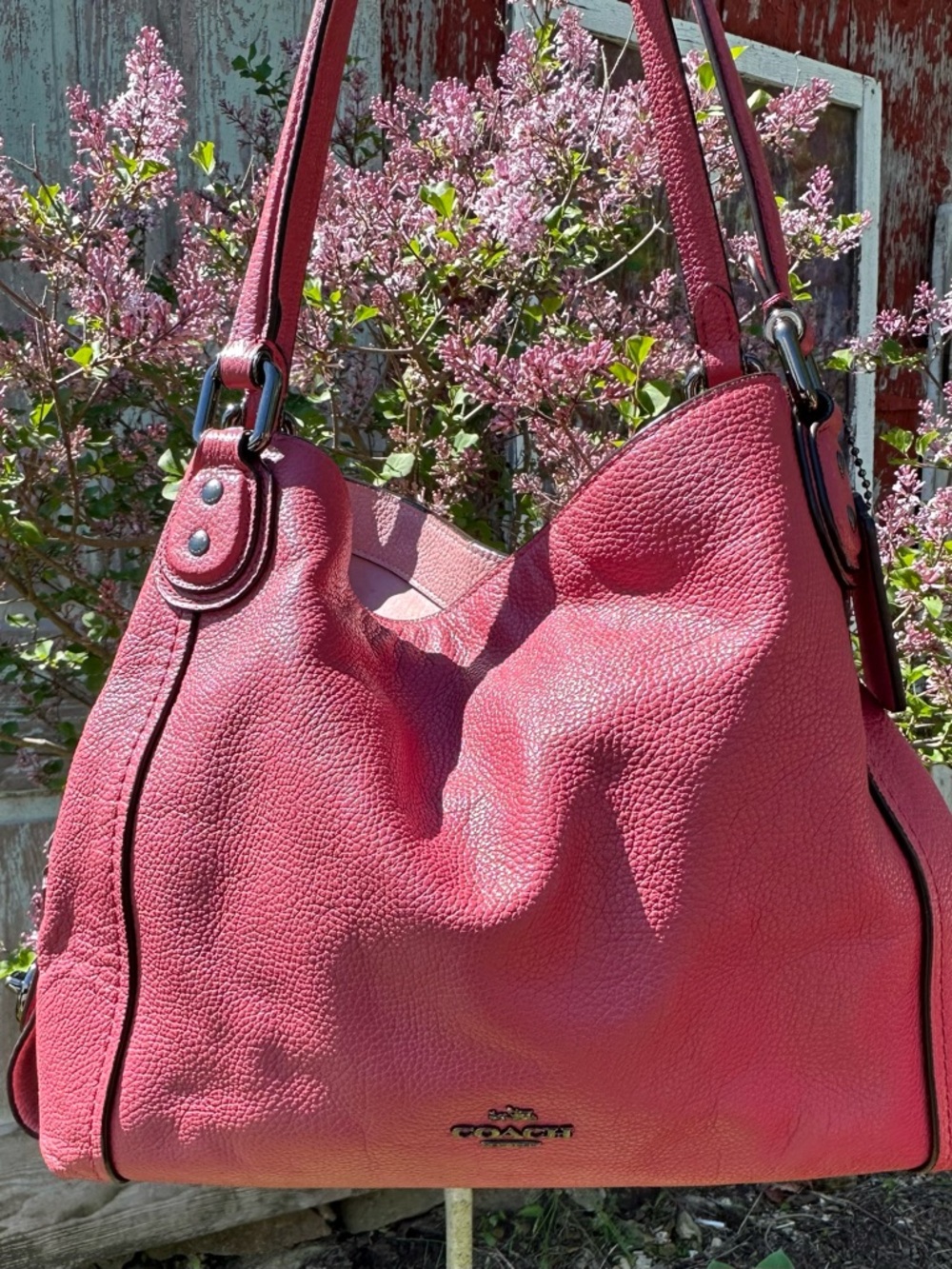 Coach Pebbled Leather Shoulder Bag in Rose Pink